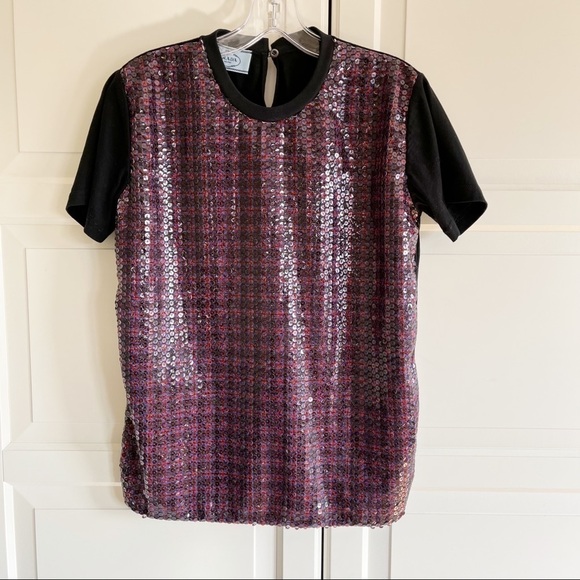 Prada | Red and Blue Plaid Sequin Short Sleeve Crew Neck Top - Picture 2 of 7